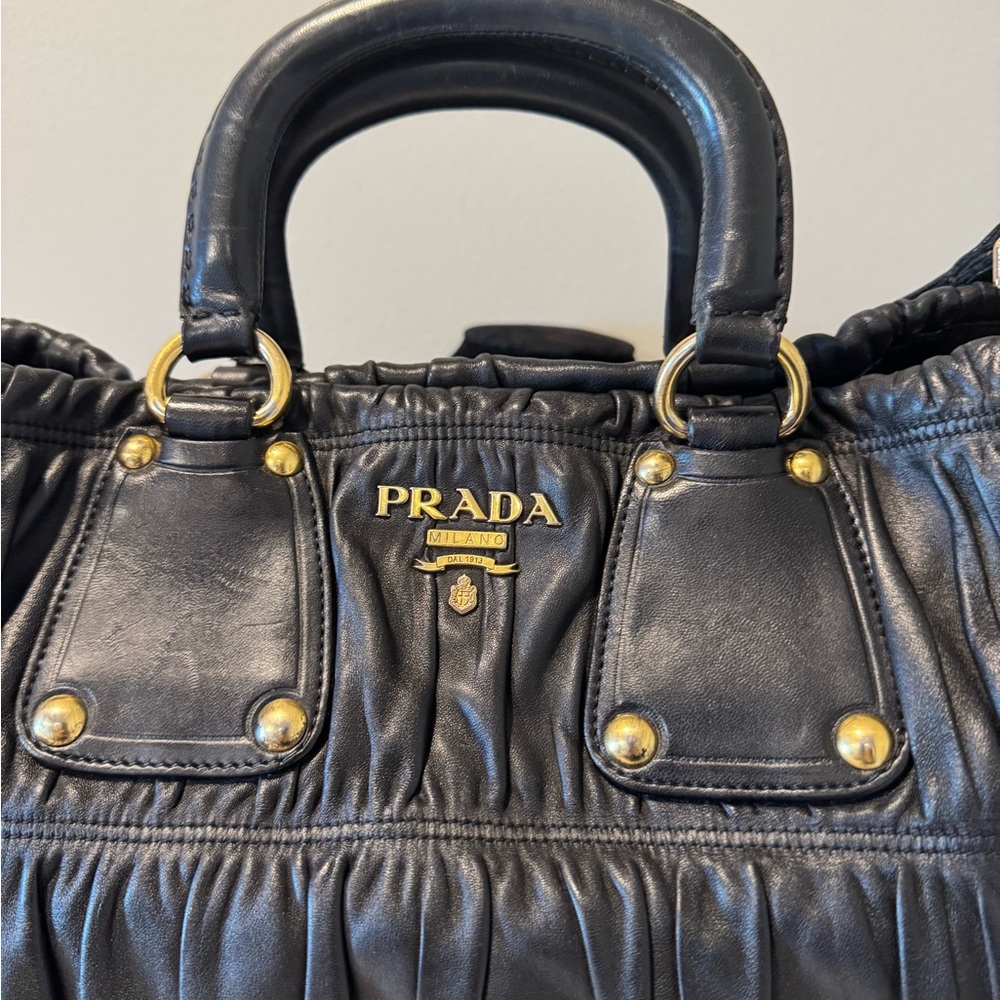 Prada Black Leather Ruched Satchel Bag - Picture 4 of 8